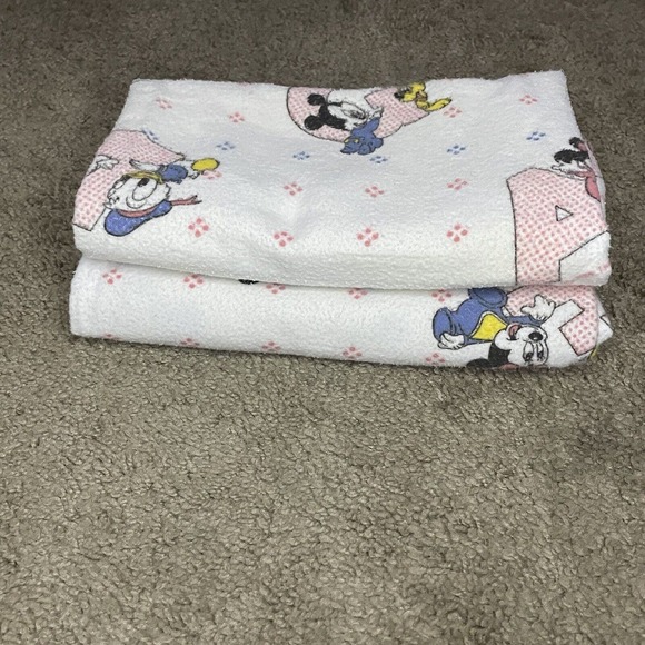 Vintage 80s 2 Receiving Blanket Mickey Baby ABC’s Walt Disney Co 1984 Flannel - Picture 6 of 7